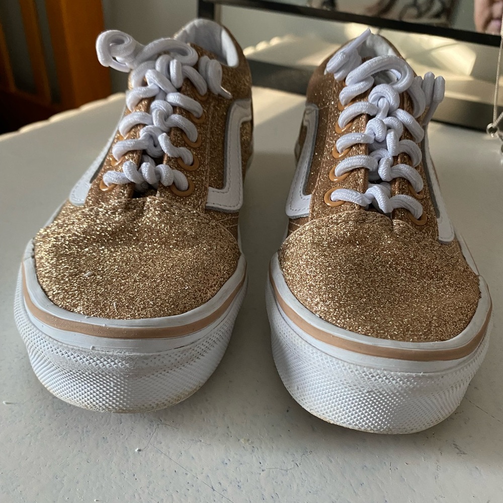 Vans Kids Glitter Gold and White Low-Top Sneakers